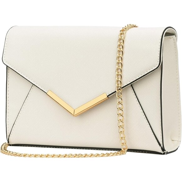 ⚡ Women's White Leather Elegant Snap Closure Envelope Foldover Clutch Bag - Picture 2 of 6